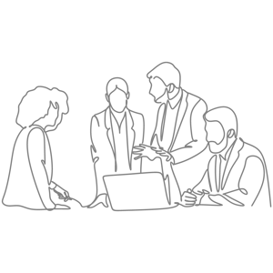 Line drawing of people working in office Line drawing of people working in office