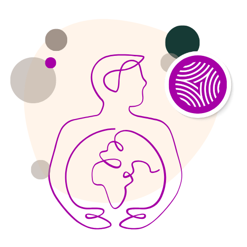 line drawing of a person holding a globe, with the SIY Global logo next to it, to describe the growth of SIY Global