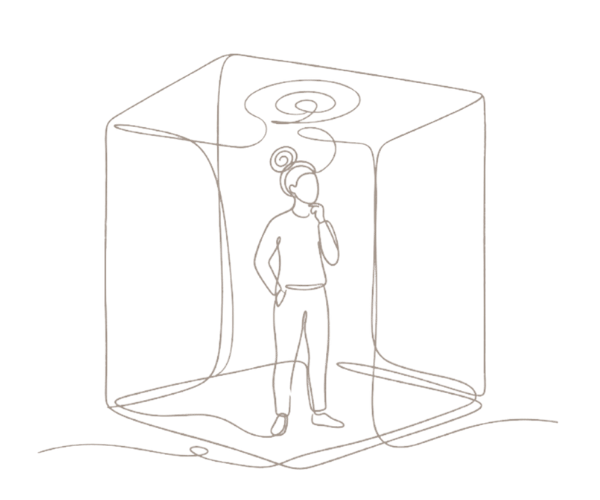 Woman surrounded by perception box